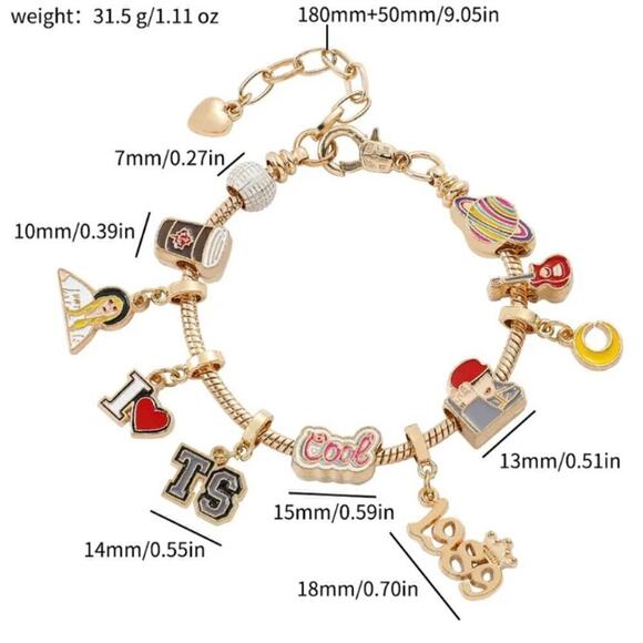 Taylor Swift 1989 Gold Tone Snake Style Charm Bracelet - Picture 2 of 9